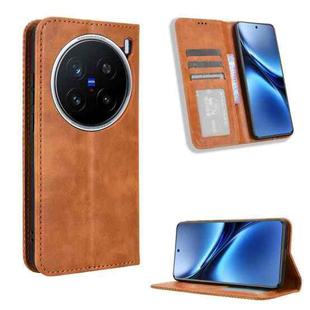 For vivo X200 Pro 5G Magnetic Buckle Retro Texture Leather Phone Case(Brown)