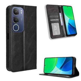 For vivo Y19s 4G Magnetic Buckle Retro Texture Leather Phone Case(Black)