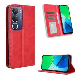 For vivo Y19s 4G Magnetic Buckle Retro Texture Leather Phone Case(Red)