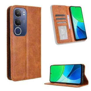 For vivo Y19s 4G Magnetic Buckle Retro Texture Leather Phone Case(Brown)