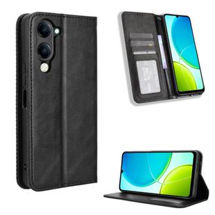 For vivo Y04 4G / Y29s 5G Magnetic Buckle Retro Texture Leather Phone Case(Black)