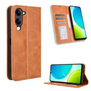 For vivo Y04 4G / Y29s 5G Magnetic Buckle Retro Texture Leather Phone Case(Brown)