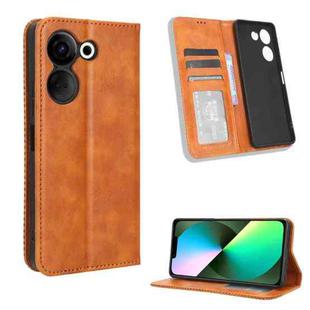 For Tecno Camon 20 Pro Magnetic Buckle Retro Texture Leather Phone Case(Brown)