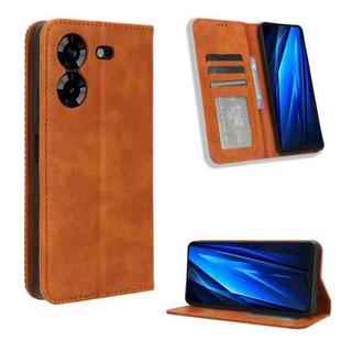 For Tenco Pova 5 4G Magnetic Buckle Retro Texture Leather Phone Case(Brown)