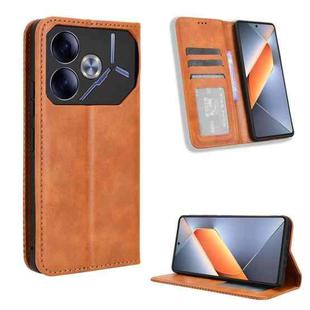 For Tecno Pova 6 4G Magnetic Buckle Retro Texture Leather Phone Case(Brown)