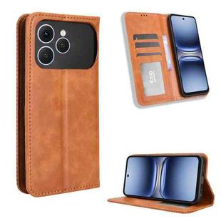 For Tecno Spark 40 4G Magnetic Buckle Retro Texture Leather Phone Case(Brown)