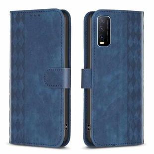 For vivo Y20 Plaid Embossed Leather Phone Case(Blue)