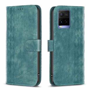 For vivo Y21 / Y21s / Y31s Plaid Embossed Leather Phone Case(Green)