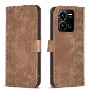 For vivo Y35 4G / Y22s Plaid Embossed Leather Phone Case(Brown)