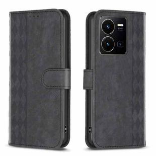 For vivo Y35 4G / Y22s Plaid Embossed Leather Phone Case(Black)