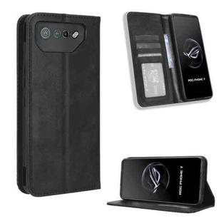 For ASUS ROG Phone 7 Magnetic Buckle Retro Texture Leather Phone Case(Black)