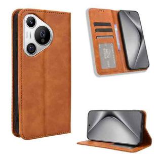 For Huawei Pura 70 Magnetic Buckle Retro Texture Leather Phone Case(Brown)