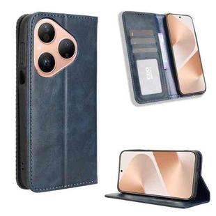 For Huawei Pura 80 5G Magnetic Buckle Retro Texture Leather Phone Case(Blue)