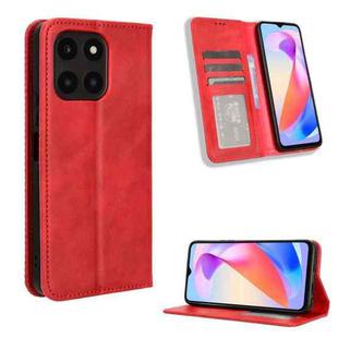 For Honor X6a 4G Magnetic Buckle Retro Texture Leather Phone Case(Red)