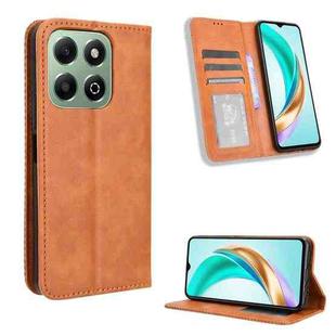 For Honor X6b 4G Magnetic Buckle Retro Texture Leather Phone Case(Brown)