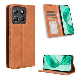 For Honor X8c 4G Magnetic Buckle Retro Texture Leather Phone Case(Brown)