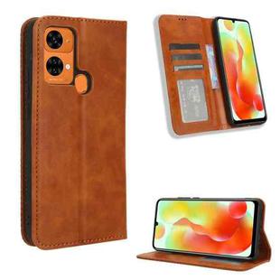 For Oukitel C33 Magnetic Buckle Retro Texture Leather Phone Case(Brown)