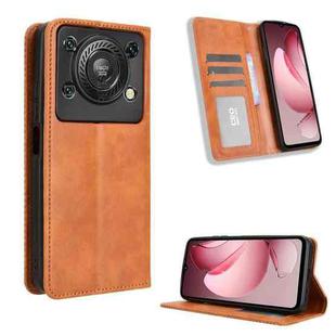 For Oukitel C60 / C60 Pro Magnetic Buckle Retro Texture Leather Phone Case(Brown)
