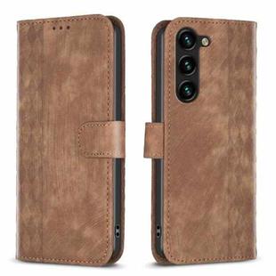 For Samsung Galaxy S23 5G Plaid Embossed Leather Phone Case(Brown)