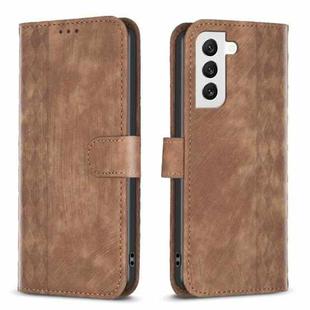 For Samsung Galaxy S22 5G Plaid Embossed Leather Phone Case(Brown)