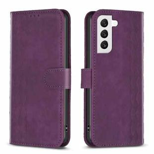 For Samsung Galaxy S22 5G Plaid Embossed Leather Phone Case(Purple)