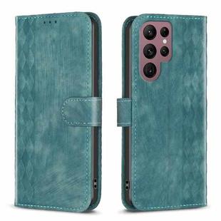 For Samsung Galaxy S22 Ultra 5G Plaid Embossed Leather Phone Case(Green)