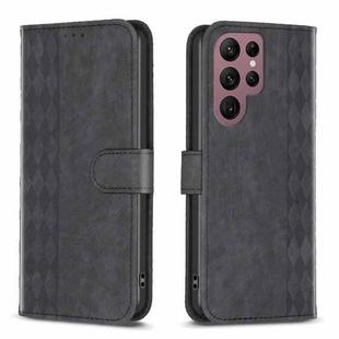 For Samsung Galaxy S22 Ultra 5G Plaid Embossed Leather Phone Case(Black)