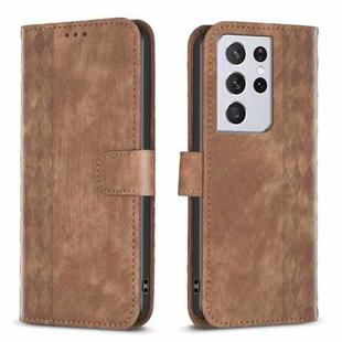 For Samsung Galaxy S21 Ultra 5G Plaid Embossed Leather Phone Case(Brown)