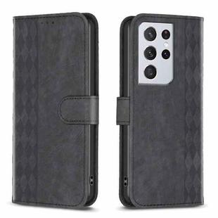 For Samsung Galaxy S21 Ultra 5G Plaid Embossed Leather Phone Case(Black)