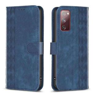 For Samsung Galaxy S20 FE Plaid Embossed Leather Phone Case(Blue)