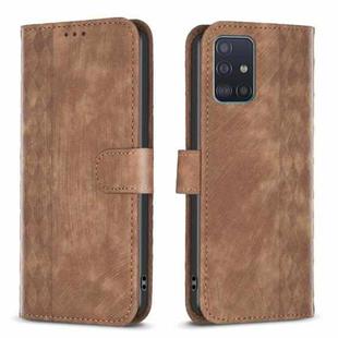 For Samsung Galaxy A51 4G Plaid Embossed Leather Phone Case(Brown)