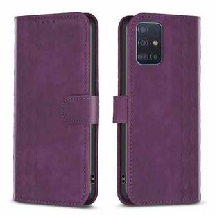 For Samsung Galaxy A51 4G Plaid Embossed Leather Phone Case(Purple)