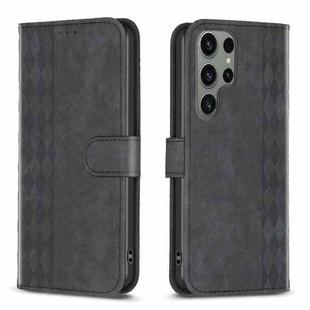 For Samsung Galaxy S24 Ultra 5G Plaid Embossed Leather Phone Case(Black)