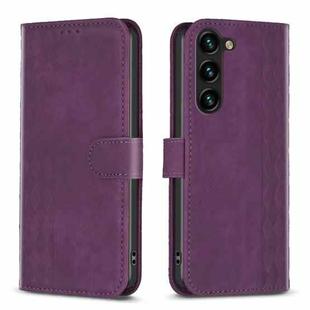 For Samsung Galaxy S24 5G Plaid Embossed Leather Phone Case(Purple)