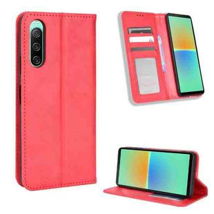 For Sony Xperia 10 V Magnetic Buckle Retro Texture Leather Phone Case(Red)