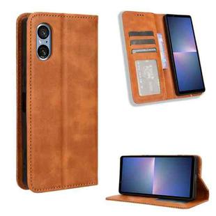 For Sony Xperia 5 V 2023 Magnetic Buckle Retro Texture Leather Phone Case(Brown)