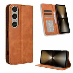 For Sony Xperia 1 VI 2024 Magnetic Buckle Retro Texture Leather Phone Case(Brown)