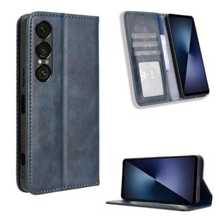 For Sony Xperia 1 VII Magnetic Buckle Retro Texture Leather Phone Case(Blue)
