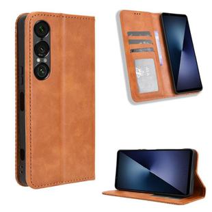 For Sony Xperia 1 VII Magnetic Buckle Retro Texture Leather Phone Case(Brown)