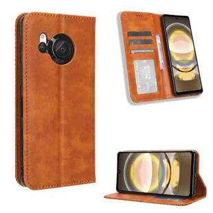 For Sharp Aquos R8 Magnetic Buckle Retro Texture Leather Phone Case(Brown)