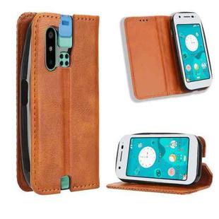 For Sharp Mamorino6 Magnetic Buckle Retro Texture Leather Phone Case(Brown)