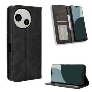 For Sharp Aquos R9 Magnetic Buckle Retro Texture Leather Phone Case(Black)