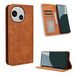 For Sharp Aquos R9 Magnetic Buckle Retro Texture Leather Phone Case(Brown)