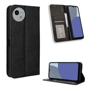 For Sharp Aquos wish4 Magnetic Buckle Retro Texture Leather Phone Case(Black)