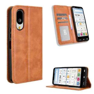 For Sharp Basio Active3 Magnetic Buckle Retro Texture Leather Phone Case(Brown)