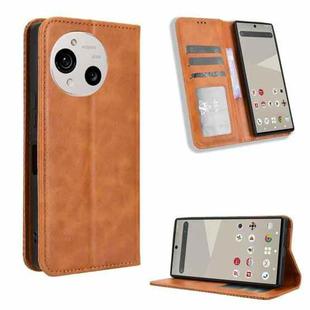 For Sharp Aquos R10 Magnetic Buckle Retro Texture Leather Phone Case(Brown)