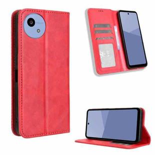 For Sharp Aquos wish5 Magnetic Buckle Retro Texture Leather Phone Case(Red)