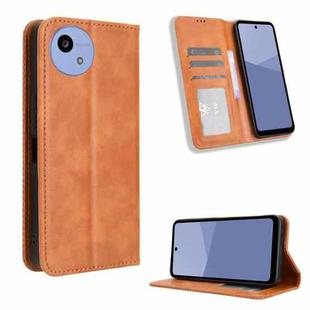 For Sharp Aquos wish5 Magnetic Buckle Retro Texture Leather Phone Case(Brown)