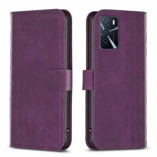 For OPPO A16 / A16s / A54s / A55 Plaid Embossed Leather Phone Case(Purple)