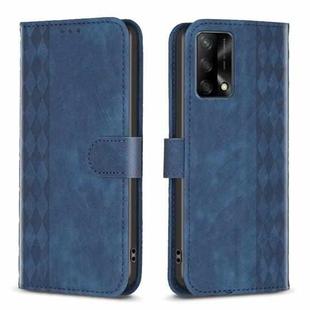 For OPPO A74 4G / F19 4G Plaid Embossed Leather Phone Case(Blue)